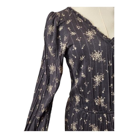 American Eagle Outfitters Small Mini Dress Cotton Brown and Tan Floral Faux Wrap - Picture 6 of 16